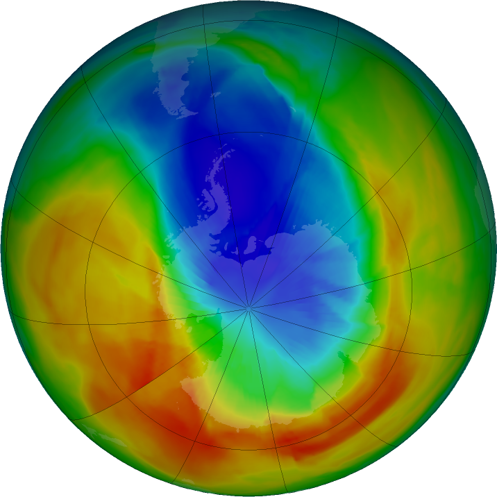 Antarctic ozone map for 16 September 2019